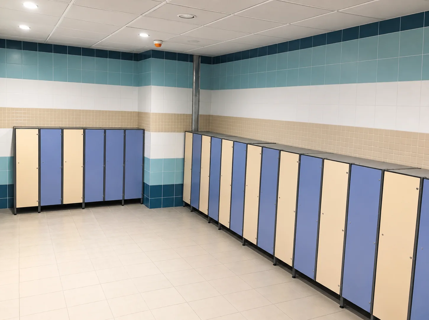 Двухцветные шкафы HPL Compact в раздевалке